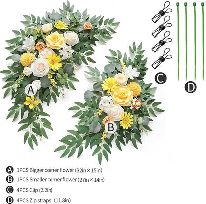 Artificial Wedding Arch Flowers Kit(Pack of 2) for Wedding Arch, Bridal Shower, Ceremony and Reception Backdrop Decoration (Gentle Creamy Yellow)