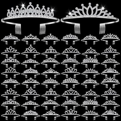 Riceshoot 50 Pcs Tiara Crowns Bulk for Women Crystal Princess Tiara Queen Rhinestone Crown with Comb Silver Bridal Wedding Headband for Women Prom Birthday Party Hair Accessory