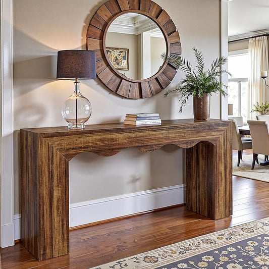 Tribesigns 63" Farmhouse Console Table, Wooden Couch Table Behind Sofa with Storage, Long Entryway Sofa Station, Narrow Console Stand with Base, Hallway Stand for Entryway (1, Rustic Brown)