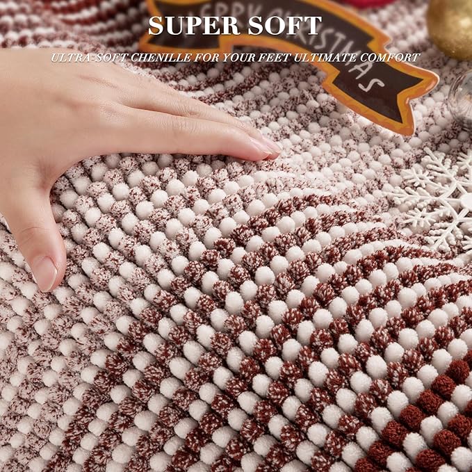Bathroom Rugs and Mats Sets, 2 Piece Thick Absorbent Chenille Bath Mat Rug Set Non Slip, Soft Shaggy Bath Room Floor Mats for Bathroom, Machine Washable (Burgundy Red, 20" x 32" Plus 16" x 24")