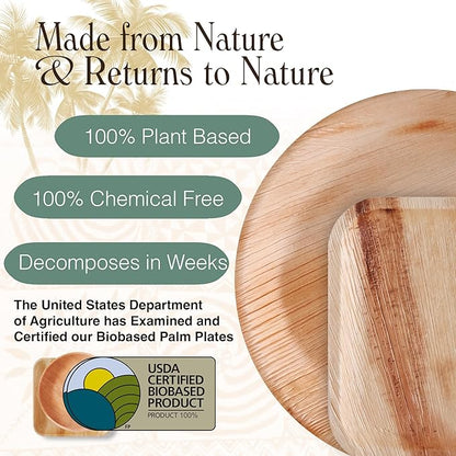 Disposable Palm Leaf Plates - 50 Pack - 10 Inch Round - Compostable & Biodegradable - Heavy Duty, Eco-Friendly, Microwave Safe - Like Bamboo Plates - Perfect for Events & Parties