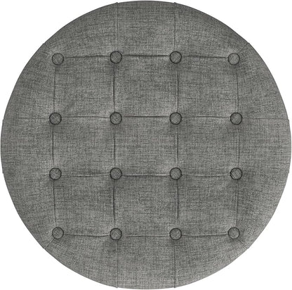 Homepop Home Decor |Button Tufted Woven Round Storage Ottoman | Ottoman with Storage for Living Room & Bedroom (Gray Woven)