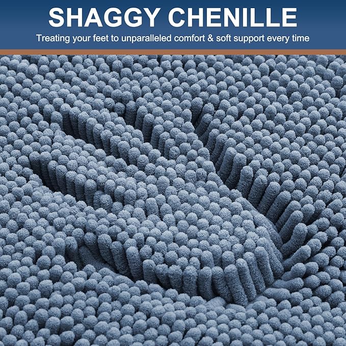 Smiry Luxury Chenille Bathroom Rugs 40x32, Extra Soft and Absorbent Shaggy Bath Mat, Machine Washable, Non-Slip Plush Carpet Runner for Tub, Shower, and Floor, Home Decor Accessories, Grayish Blue