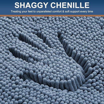 Smiry Luxury Chenille Bathroom Rugs 34x21, Extra Soft and Absorbent Shaggy Bath Mat, Machine Washable, Non-Slip Plush Carpet Runner for Tub, Shower, and Floor, Home Decor Accessories, Grayish Blue