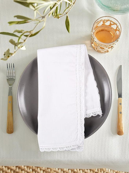 Cloth Napkins Reusable White Christmas Cloth Dinner Napkins Set of 4 Cotton Flax Fabric Oversized 20x20 Inches Cloth Napkins with Lace for Parties Wedding Cocktail Napkins Thanksgiving Decor