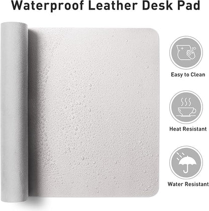 Aothia Faux Leather Desk Mat - Non-Slip PU Leather Desk Blotter, Waterproof Writing Surface, Large Desk Pad for Office & Home (Pale Lavender White, 55" x 17")