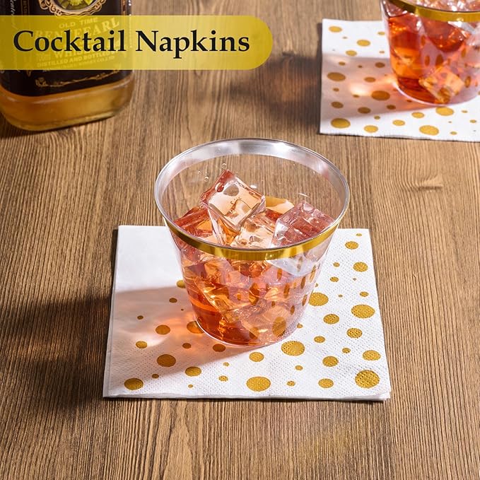 Vplus 200 Pack Cocktail Napkins Paper, 3-Ply Beverage Napkins, Disposable Gold Square Napkins, Perfect for Restaurant, Event, Bar, Wedding, Baby Shower and Birthday Party