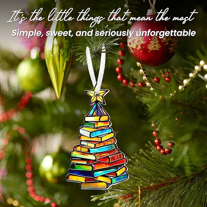 FLAGWIX Christmas Book Lovers Gifts for Women Men - Metal Christmas Ornaments 2025 for Tree Decorations - Reading Nerd Librarian Bookish Gifts for Book Lovers, Bookworm Gift for Friend Family