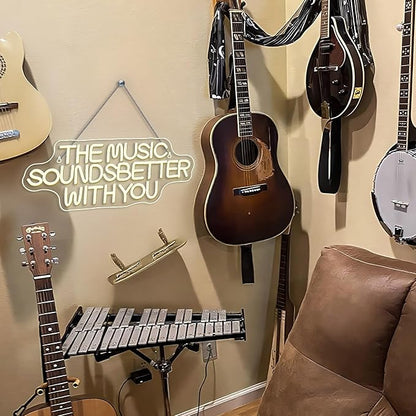 NOSUN White The Music Sounds Better with You Neon Sign Romance Neon Signs for Wall Decor Led Aesthetic Room Decor for Teen Girls Bedroom Salon Party Light
