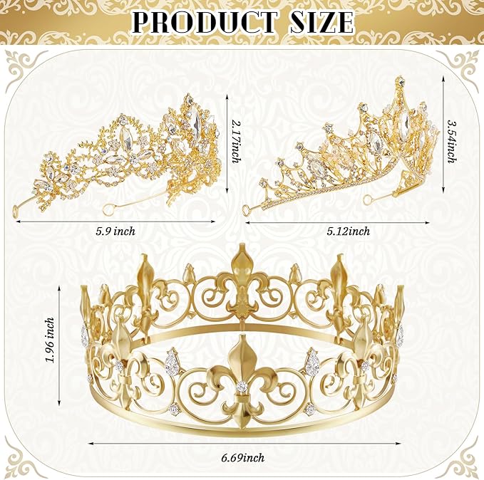 Henoyso 4 Pcs Prom King and Queen Crowns for Men Women Halloween Party King Queen Tiara Headband Homecoming Party Favor