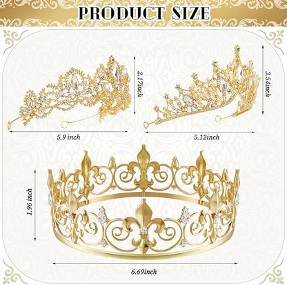 Henoyso 4 Pcs Prom King and Queen Crowns for Men Women Halloween Party King Queen Tiara Headband Homecoming Party Favor