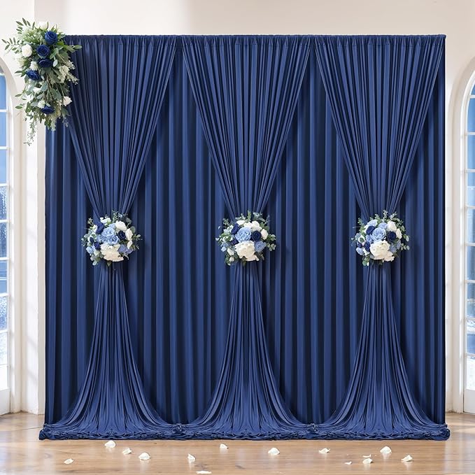 24 x 10ft Navy Blue Backdrop Curtains for Graduations Celebration Polyester Photo Backdrop Curtains No-Wrinkle Long Curtains for Parties Decorations Retirement Birthday Wedding Photoshoot, 6 Panels