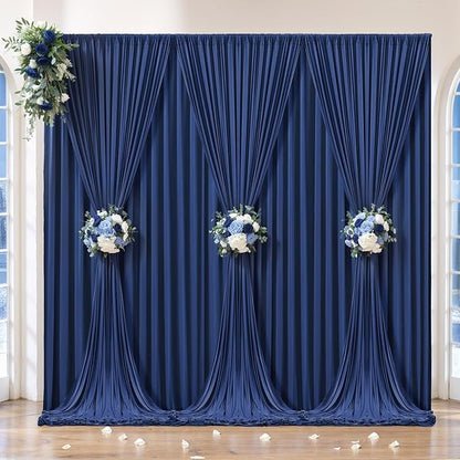 24 x 10ft Navy Blue Backdrop Curtains for Graduations Celebration Polyester Photo Backdrop Curtains No-Wrinkle Long Curtains for Parties Decorations Retirement Birthday Wedding Photoshoot, 6 Panels