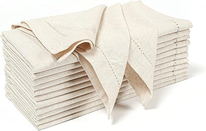 Cloth Napkins Reusable Natural Cloth Dinner Napkins Set of 12 Cotton Flax Fabric Oversized 20x20 Inches Cloth Napkins for Events Parties Weddings Washable Cocktail Napkins Thanksgiving Decor