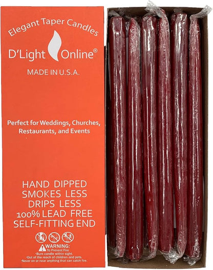 D'light Online Elegant Unscented 12" Pomegranate RedTaper Candles Premium Quality Hand-Dipped Tapered Candles, Dripless and Smokeless - Set of 12 Individually Wrapped (12 Inch, Pomegranate)