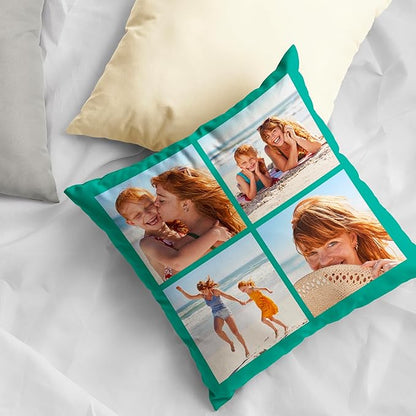 Be Burgundy Custom 4 Photo Pillow Cover 16x16 Inch – Personalized Collage Picture Pillow, Custom Throw Pillowcase, Optional Background Color, Gift for Family, Friends, Couples