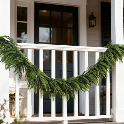 2 Pcs 9 Ft Norfolk Pine Garlands, Artificial Real Touch Winter Christmas Green Greenery Garlands for Mantle, Fireplace, Table, Wall, Outdoor, Indoor Christmas Decorations (9 FT, 2)
