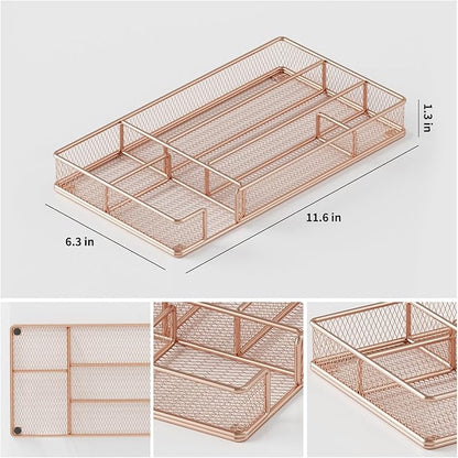 Desk Drawer Organizer Tray, Mesh Desk Organizer, Office Drawer Organizer, Desk Accessories & Workspace Organizers, Suitable for Tools, Pencils, Office Supplies Storage (Rose Gold)