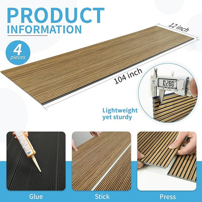 Art3d 4-Pack Glue-On Fine Bar Wainscoting Panel for Interior Wall Decor - 104 x 12 Inch Polystyrene Ultralight Slim Slat Wall Panels for Living Room Bedroom, Teak