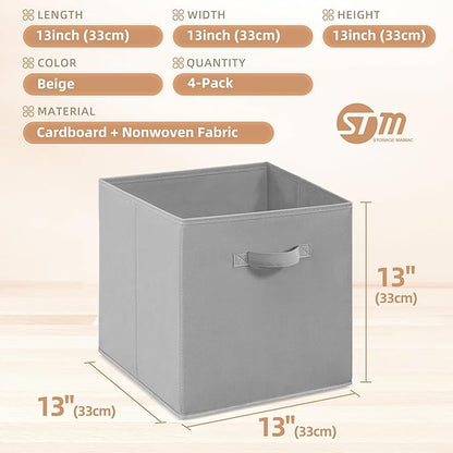 STORAGE MANIAC Storage Cubes, 13 Inch Collapsible Storage Bins with Handles, 4 Pack Fabric Foldable Bins for Organization, Durable Storage Bins for Closet, Shelves, Offices, Toys, 4-Pack Grey