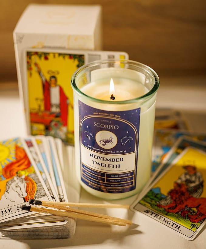 Birthday Candles - Custom Birthdate Astrological Zodiac Scented Candles. Astrology Gifts. All Natural Soy Wax. 75+ Hour Burn Time. Made in USA - November 27