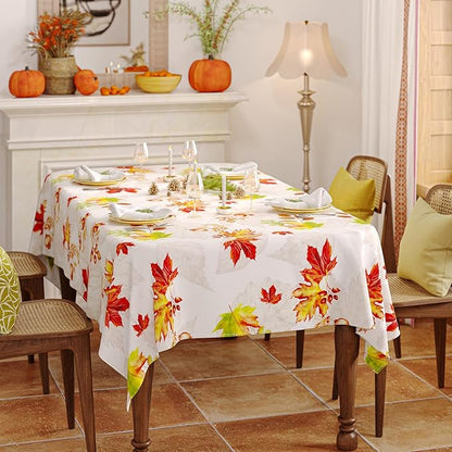Fall Rectangle Tablecloth 52 x 70 Inch, Thanksgiving Autumn Harvest Maple Leaves Table Cloth, Resistant Spill Proof Washable Rectangular Table Covers for Party Picnic Dinner Decor