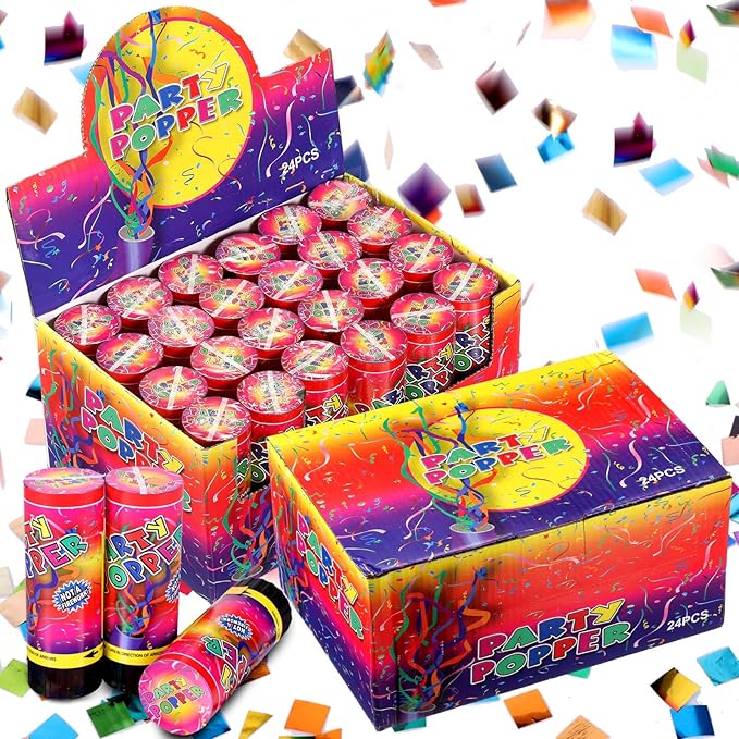 Honoson 24 Pcs Confetti Poppers Cannons Confetti Shooters Air Compressed Cannon for Wedding Birthday Party Bridal Shower Graduation Decoration Favor (4.33 Inch)