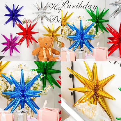 Colorful Star Balloons,9Pcs 22Inch Rainbow Explosion Spike Cone Helium Polyester Film Star Foil Balloons for Birthday Anniversary Baby Shower New Year Christmas Disco Party Decorations