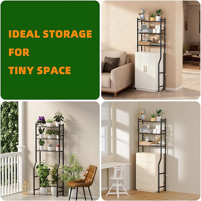 3-Tier Over Toilet Storage with 2 Basket & Anti-Tilt System - 150lb Total Capacity Metal Bathroom Shelves Including Paper Holder & 4 Hooks, Space Saving Above Commode Organizer (64" H, Black)