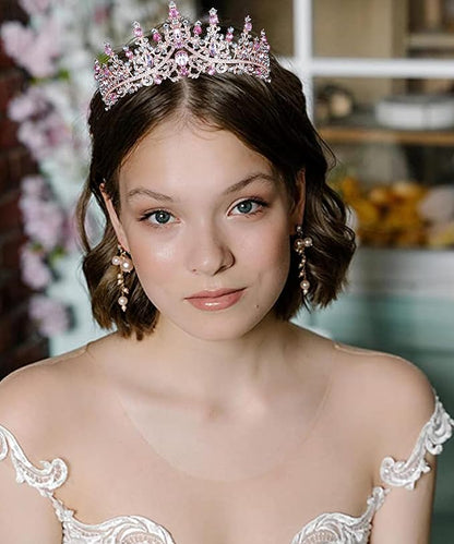 COCIDE Pink Crowns for Women Pink Tiaras for Women Princess Tiaras for Girls Costume Halloween Hair Accessories Royal Crystal Headbands Cosplay Birthday Pageant Bride Headpieces