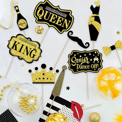 Generic 23pcs Homecoming Dance Photo Booth Props, Blcak gold Homecoming Dance Photo Booth Props, Homecoming Photo Booth Props for High School or College