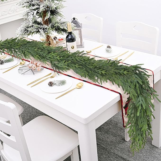 9FT Christmas Pine Garland - Real Touch Green Garland - Artificial Realistic Cedar Garlands for Mantel, Staircase, Tabletop - Indoor Outdoor Winter Christmas Decor