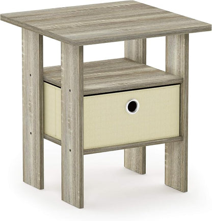 Furinno ANDREY Side Table, End Table, Night Stand with Open Shelves and Storage Bin, Bedside Table, for Living Room, Bedroom, Sonoma Oak