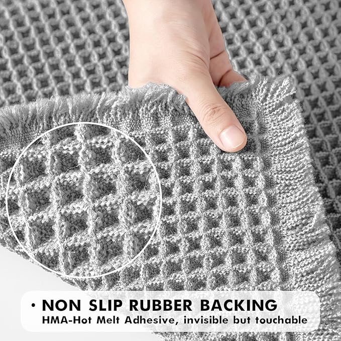 MIULEE Set of 2 Waffle Bathroom Runner Rugs, Boho Bath Rugs Non Slip Washable, Super Absorbent Runner Bath Mats, Rubber Backed, Ideal for Hallway Laundry Room, Light Grey, 2'x5'(24x60 Inch)