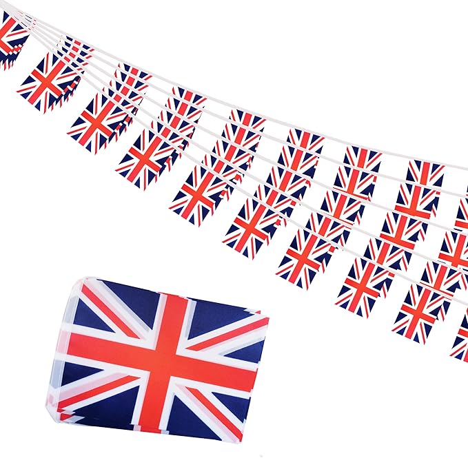 Britain UK Small String Flags, 50 Feet 38 Pcs British Pennant Banner Bunting Flags, Patriotic Events, Independence Day, Country Festival, Commemoration, Decorations (UK)