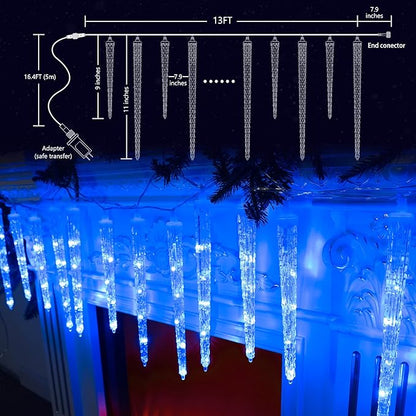 Joomer Blue Christmas Icicle Lights, 13FT 20 Tubes 90 LED 8 Modes Icicle Lights with Timer Function, Waterproof Connectable Ice String Lights for Holiday Home Patio Trees Christmas Decoration