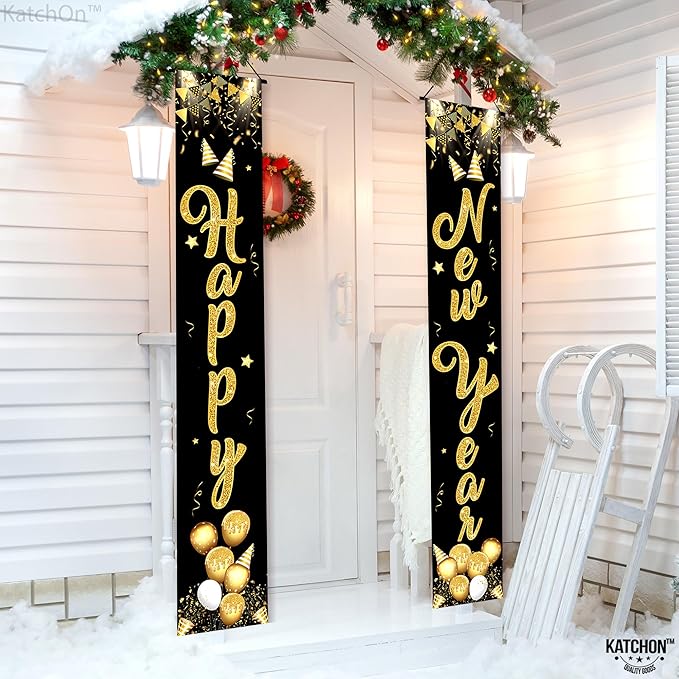 KatchOn, XtraLarge Happy New Year Door Banner - 72x12 Inch | Scripted Door Banner for New Years Decorations 2026 | Happy New Year Banner | New Years Eve Party Supplies 2026 | Nye Decorations