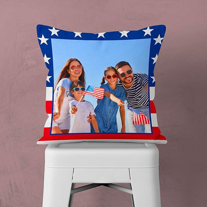 Be Burgundy Custom Photo Pillow Cover 16x16 Inch – Personalized Photo Pillow with USA Flag Frame, Custom USA-Themed Throw Pillowcase, Gift for USA Lovers