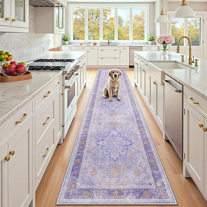 Area Rugs 2'x10' Runner Rug Non Slip Washable for Kitchen Hallway Bedroom Beside Laundry Room Bathroom Rug, Floor Carpet, Light Purple Brown