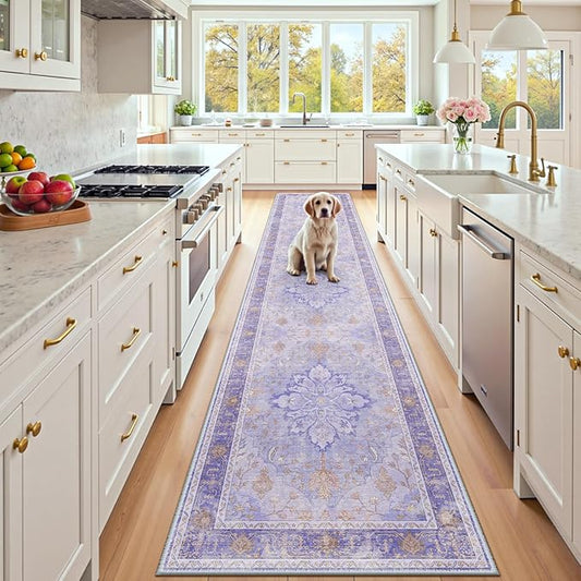 Area Rugs 2'x10' Runner Rug Non Slip Washable for Kitchen Hallway Bedroom Beside Laundry Room Bathroom Rug, Floor Carpet, Light Purple Brown