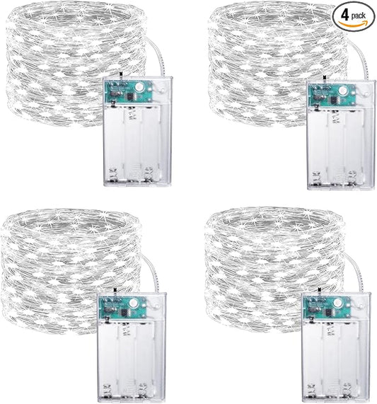 Joomer Battery String Lights, 4 Pack Total 64FT 200 LED Battery Operated String Light, Twinkle Fairy Lights with Timer for Home, Garden, Store, Party, Holiday, Indoor Decor(White)