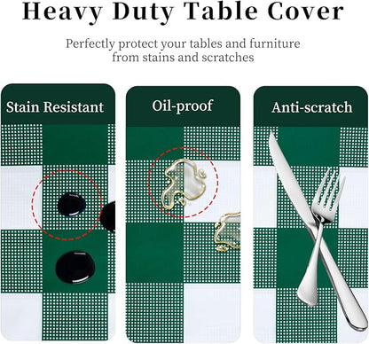 3 Packs Green and White Checkered Tablecloth 54x108 Inches Rectangle Gingham Tablecloth Disposable Plastic Waterproof Table Cover for Outdoor Picnic Kitchen and Birthday Party