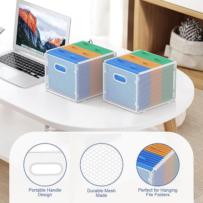 samstar 2 Pack Hanging File Organizer, Mesh File Folder Box Filing Box Cabinet Organizer Storage Boxes, Letter Size,White