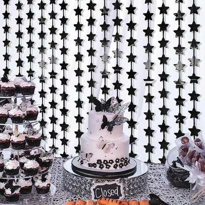 LOLStar Black Stars Birthday Decorations for New Years Eve 2026 Men Boy 2Pack 3.3X6.6ft Each Black Backdrop Star Foil Fringe Curtains for Happy to My 20s Party Supplies nye Streamers Graduation Decor