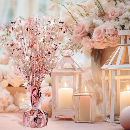 Crowye 18 Pcs Foil Spray Centerpiece Christmas Party Winter Star Table Decoration Burst Metallic Table Centerpieces for Birthday Party Season Holiday(Rose Gold)