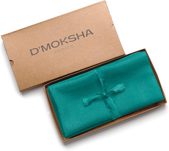 D'Moksha Homes Teal Blue Linen Napkins 18 x 18 Inch - 100% Pure Linen Cloth Washable Dinner Napkins Set of 4 for Winter, Christmas, Holiday