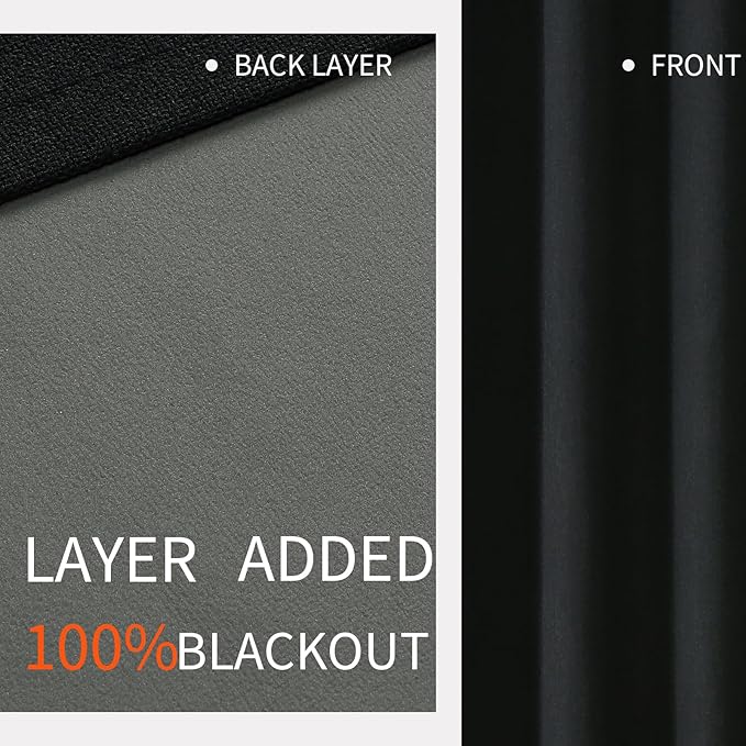 Joydeco Blackout Curtains 63 Inches Long 2 Panels Burg, Room Darkening Curtains for Bedroom, 100% Black Out Textured Thermal Drapes Privacy Protection 2 Panels Set(W52 x L63 Inch, Black)