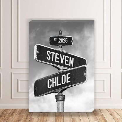 Personalized Vintage Street Sign For Family, Custom Street Sign Canvas Poster Wall Art With Names, Gift For Home