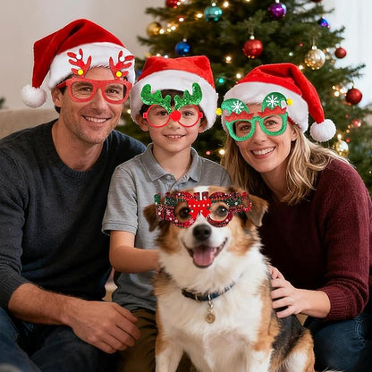 fiintrwa Christmas Headband Beads Necklace Hair Hoop Eyewear Eyeglass Santa Hat Photo Props for Xmas Party Decoration Supplie