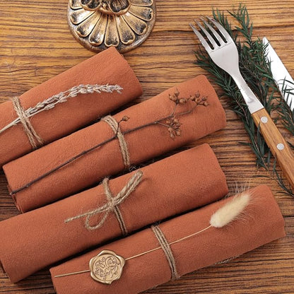 Socomi Cloth Napkins Terracotta Fall Burnt Orange Thanksgiving Washable Reusable Bulk Linen Cotton Napkins Set of 4 17"x17" for Wedding Party Bridal Baby Shower Birthday Dining Table Decorations